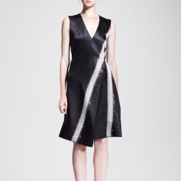 Reed Krakoff Asymmetric Contrast-Stripe Silk Dress - Size 2 - Picture 1 of 7